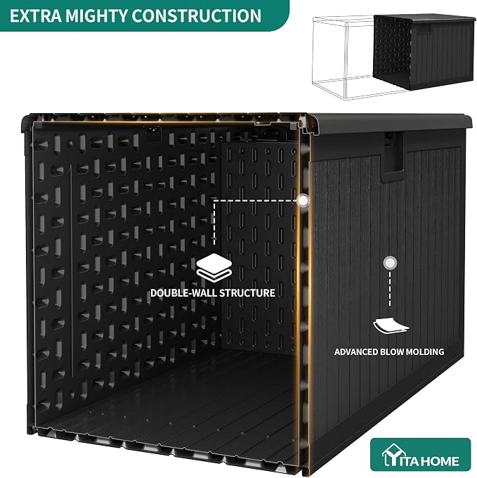 YITAHOME 180 Gallon Double-Wall Deck Box with Side Handles, Outdoor Large Storage for Patio Furniture Cushions, Garden Pool Accessories, Water Resistant & Lockable