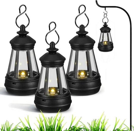 DOITOOL 3 Pcs Small Solar Lantern Lights 3.3x1.9 Inches | Mini Hanging Lights for Outdoor Figurine, Waterproof Garden Statue Replacement Ambient Night Light