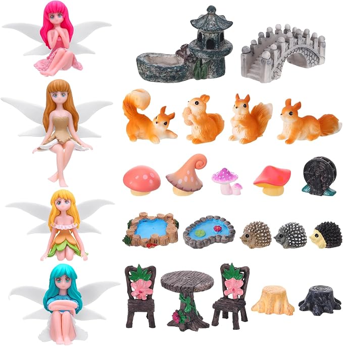 Fairy Garden Accessories 25Pcs - Miniature Garden Ornaments Landscape Decorations Mini Fairy Figures Animal Plant Furniture Set for DIY Terrarium Potted Plants Dollhouse Decor