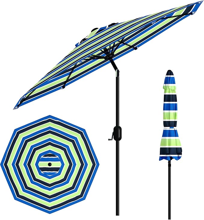PeakPursuit 9FT Patio Umbrella Outdoor, Market Umbrella, Table Umbrella with Push Button Tilt and Crank, 8 Sturdy Ribs UV Protection Waterproof for Garden, Pool, Deck, Backyard