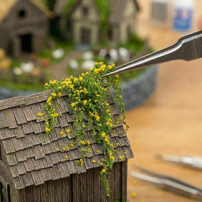 Realistic Miniature Vines - Hanging Moss Scenery for Diorama Supplies & Model Building - Mini Miniature Plants for Rainforest, Dollhouse, Fairy Gardens, Crafts DIY, Tabletop Wargaming (Yellow)