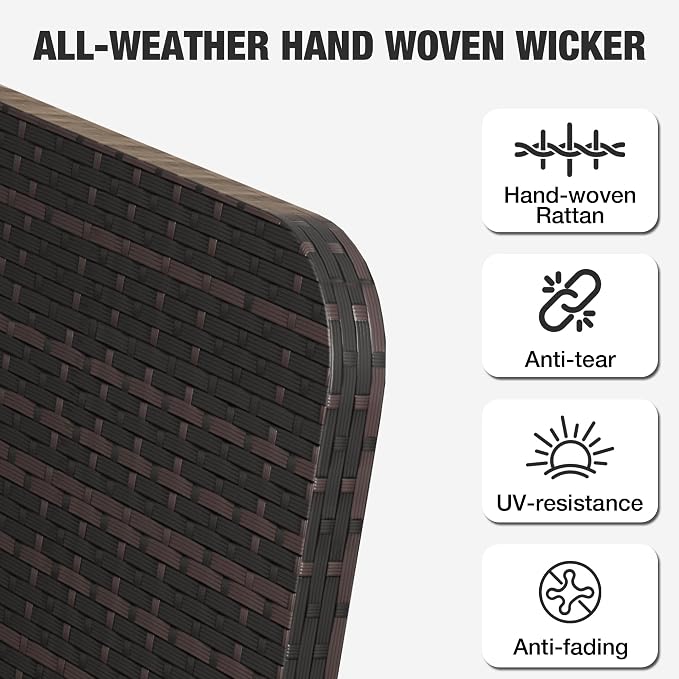 LEVELEVE Patio Conversation Set 5 Piece, Balcony Furniture Outdoor PE Rattan Wicker Lounge Chairs with Soft Cushions, 2 Ottomans & Glass Table for Porch Lawn, Brown (Black Cushions