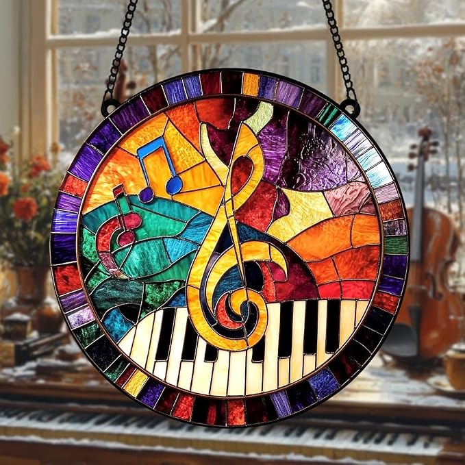 Music Treble Clef Acrylic Suncatcher, Colorful Suncatchers for Window Hanging Ornament, Stained Glass Effect Art Garden Decor for Piano Lover, Gifts for Mother's Day, Mom, Grandma, Wife, Women, Nana