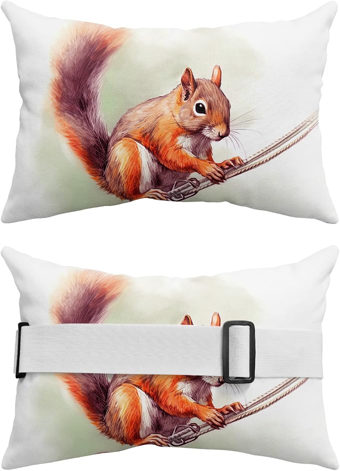 Outdoor Pillows Covers with Inserts Cute Squirrel Holding Rope Wild Life Waterproof Recliner Pillow with Adjustable Strap Throw Pillows for Patio Furniture Pool Lounge Chair, 11x16 inch, 1PCS