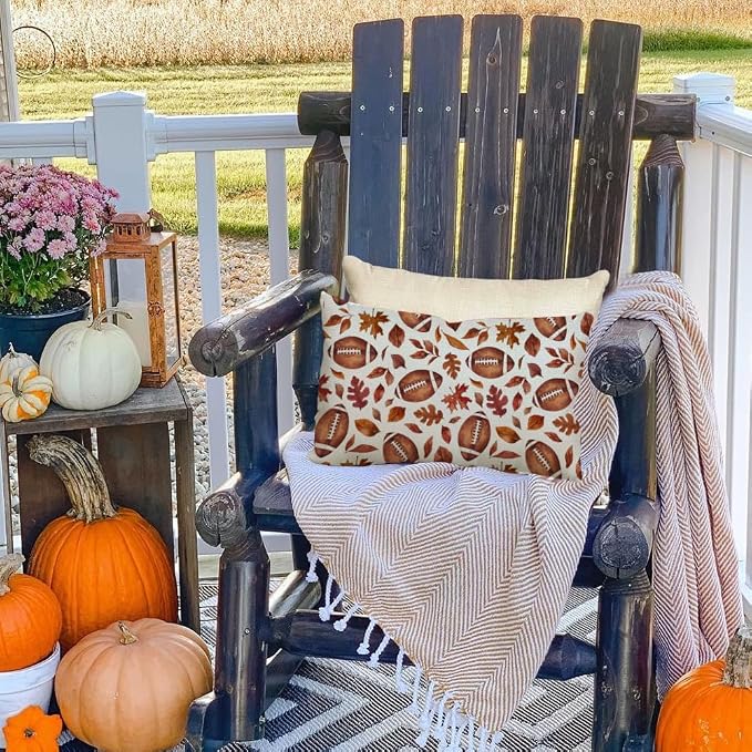 RABUSOFA Fall Football Outdoor Pillow Covers 12x20 Waterproof,Maple Leaves Autumn Lumbar Cushion Case Decoration for Home Sofa Couch Indoor (Brown, 20" x 12")
