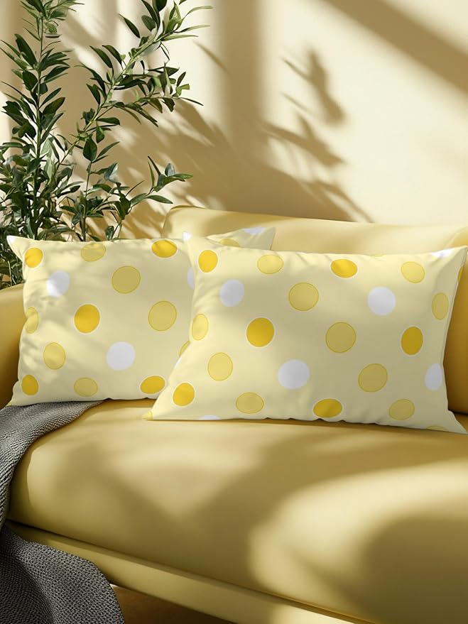 Waterproof Outdoor Pillow 1 Pack Yellow Polka Dots Decorative Throw Pillows Cover & Insert 20x12 Inch Lumbar Pillowcase Funny Circles Spots Pillows for Couch Sofa Bed Patio Furniture Indoor Outdoor