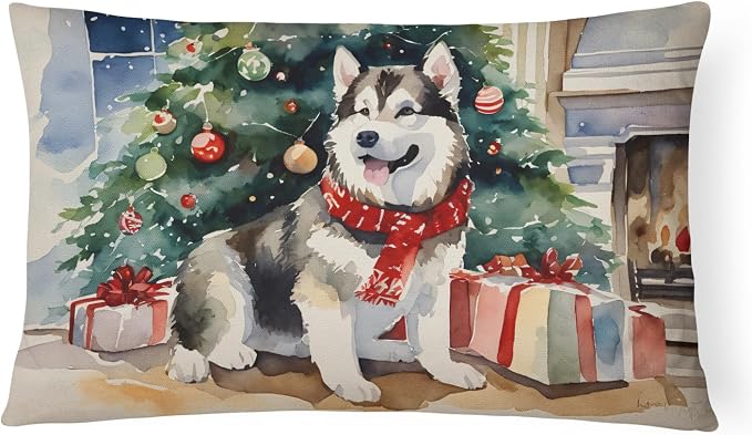 Caroline's Treasures DAC2593PW1216 Alaskan Malamute Cozy Christmas Throw Pillow Machine Washable, Indoor Outdoor Decorative Pillow for Couch, Bed or Patio, 12HX16W