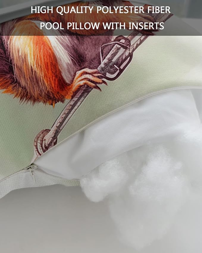 Outdoor Pillows Covers with Inserts Cute Squirrel Holding Rope Wild Life Waterproof Recliner Pillow with Adjustable Strap Throw Pillows for Patio Furniture Pool Lounge Chair, 11x16 inch, 1PCS