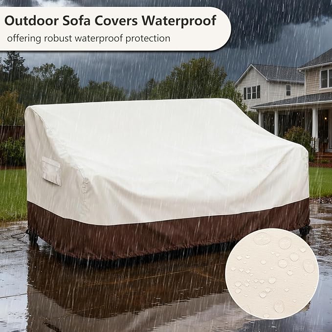 Outdoor Couch Cover, 3-Seater Patio Sofa Covers Fits up to 79" W x 38" D x 35" H, Waterproof Patio Furniture Covers, Beige