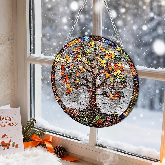 Acrylic Suncatcher Window Hanging, Diamond Tree Sun Catcher Rainbow Indoor Window Decoration for Living Room Bedroom, Unique Gift for Mom Wife & Friends, 7.87 x 7.87 inches