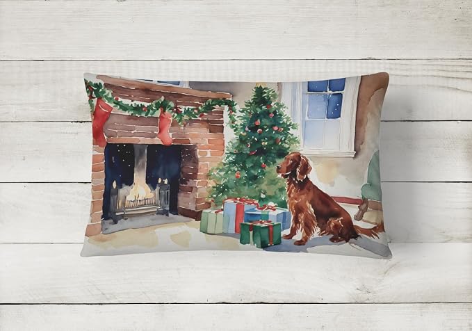 Caroline's Treasures DAC2677PW1216 Irish Setter Cozy Christmas Throw Pillow Machine Washable, Indoor Outdoor Decorative Pillow for Couch, Bed or Patio, 12HX16W