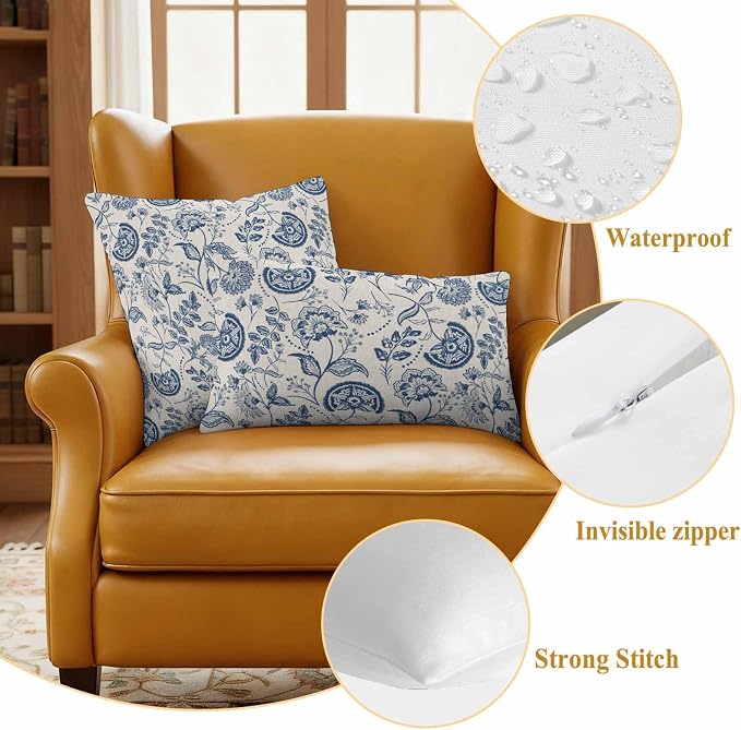 Outdoor Pillow Covers 18x18 Set of 2, Vintage Spring Floral Waterproof Patio Throw Pillow Covers for Couch Sofa Chair, Farmhouse Summer Botanical Retro Decorative Pillowcases for Throw Pillows