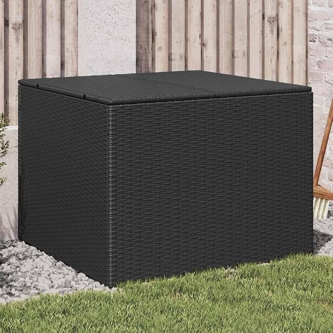 Black 76.9 Gallon PE Rattan Garden Patio Storage Box with Water-Proof Inner Bag and Powder-Coated Steel Frame