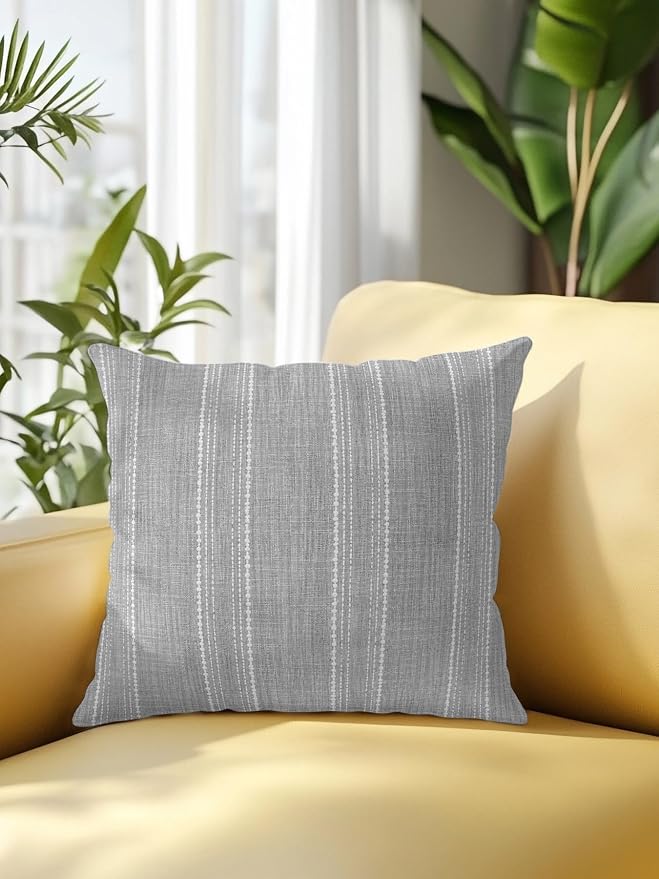 Waterproof Outdoor Pillow 1 Pack Gray Linen Stripes Decorative Throw Pillows Cover & Insert 18x18 Inch Pillowcase Parallel Vertical Lines Pillows for Couch Sofa Bed Patio Furniture Indoor Outdoor