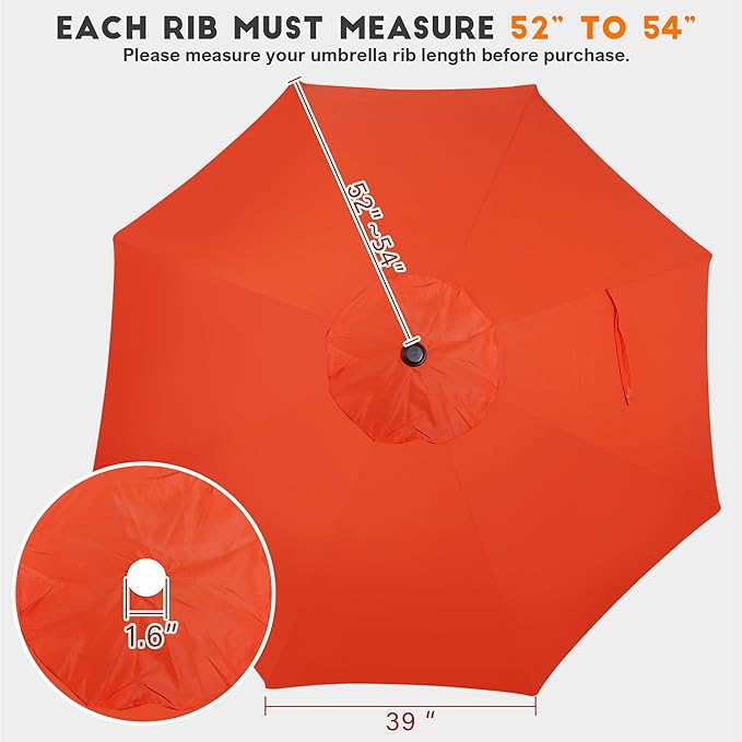 Blissun 9ft Patio Umbrella Replacement Canopy, Market Umbrella Top, Outdoor Table Umbrella Canopy for 8 Ribs, Canopy Only