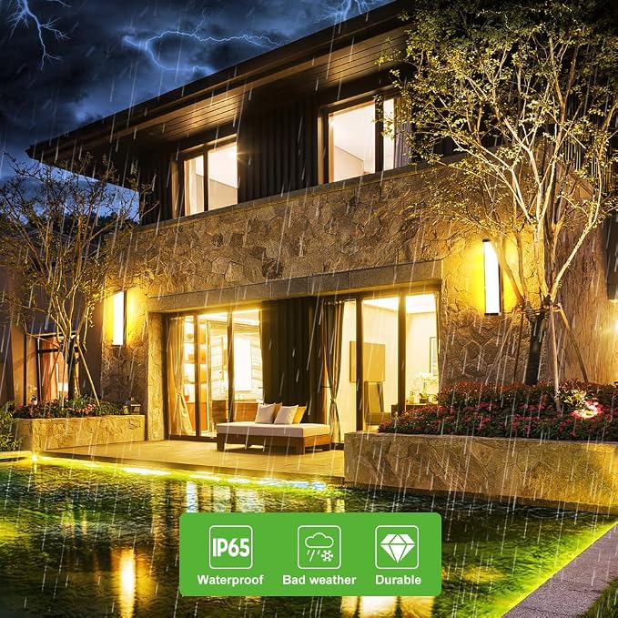 10%-100% Dimming Exterior Garage Lights,23.6in Dimmable LED Modern Patio Wall Light Fixture, Rectangle Black Aluminum+Dual PC Wall Sconce for Garage Bathroom Room Courtyard House(3000K)