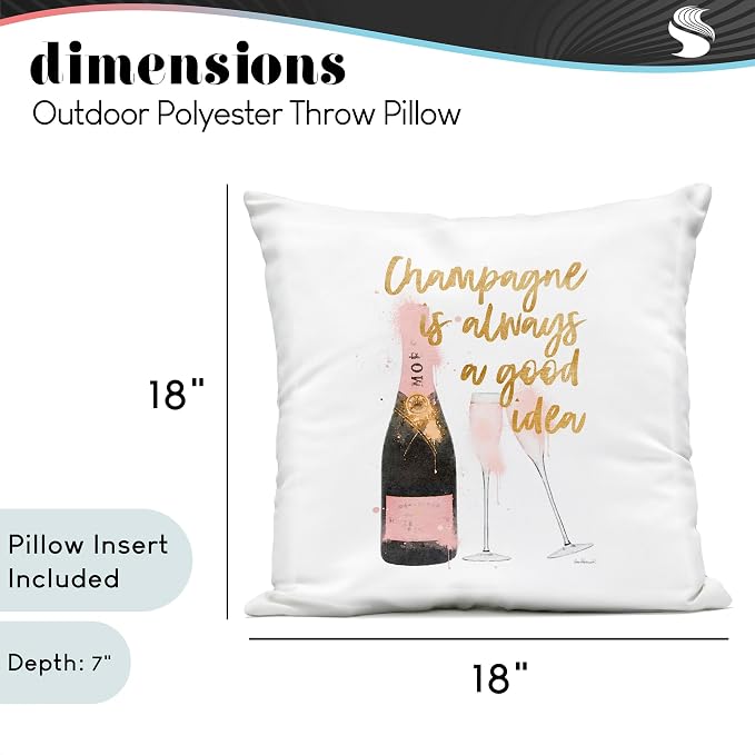 Stupell Industries | Champagne Always Good Idea Pink Glam Bottle, 18 x 18 | Outdoor Pillow, Made in USA - By Amanda Greenwood