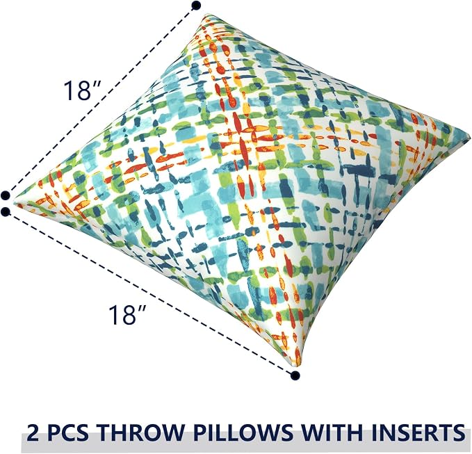 Outdoor Pillows for Patio Furniture 18x18 inch, Square Outdoor Throw Pillows with Inserts, Decorative Toss Pillows for Garden Couch Home Sofa Office Chair, Pack of 2,Acapa Opal Geometric