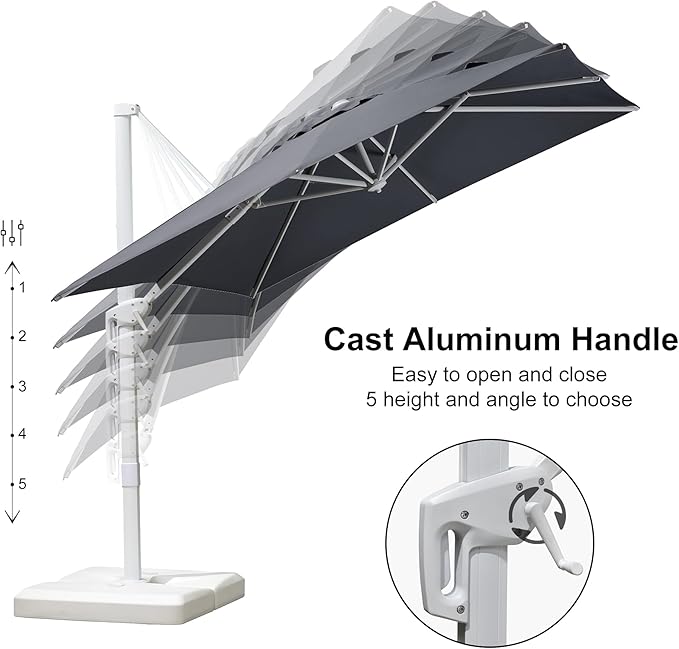 PURPLE LEAF 8 FT Patio Umbrella White Cantilever Umbrella Aluminum Square Outdoor Offset Umbrella Hanging Windproof with 360° Rotation for Garden Deck Pool, Light Grey