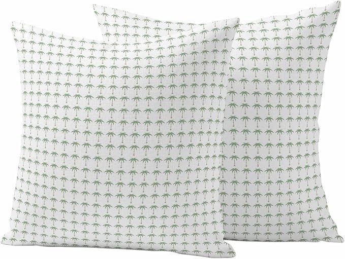Palm Trees Outdoor Pillow Covers 24"x24" Set of 2, Summer Vintage Nautical Coastal Beach Ocean Green Tree Waterproof Throw Pillow Covers for Patio Furniture, Decorative Cushion Covers for Porch