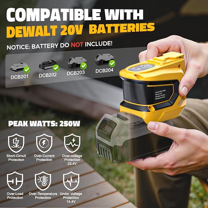 Real 220W Portable Power Inverter Compatible with DeWALT 20V, LIVOWALNY Outdoor Generato Battery Converter 2 USB & AC Battery Powered Outlet, DC 20V to AC 110V-120V Power Station (Tool Only)