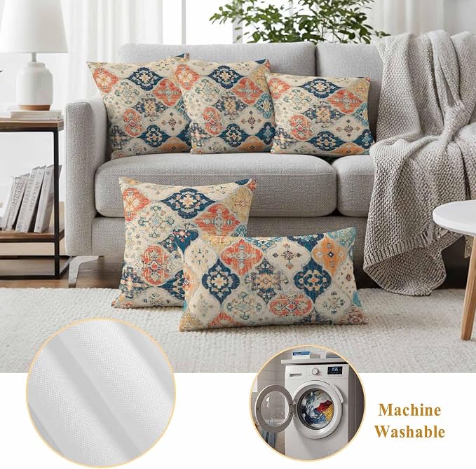Outdoor Waterproof Pillow Covers for Patio Furniture Morocco Boho Decorative Throw Pillow Cover Vintage Ethnic Bohemian Pillowcases Set of 2 Cushion Case for Sofa Couch Chair Home Decor 20x20 inch
