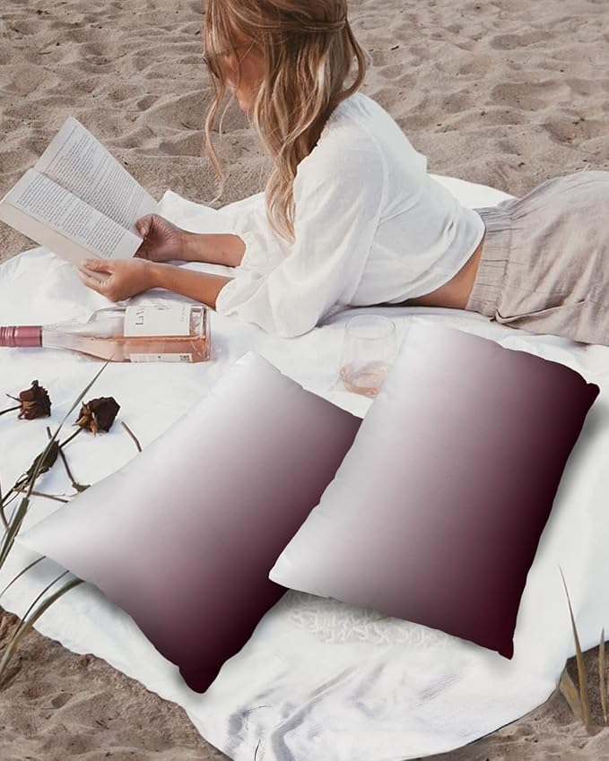 Prime Leader Outdoor Waterproof Pillow Covers Set of 2, Romantic Burgundy Gradient Patio Throw Pillow Covers, Decorative Cushion Case for Couch Sofa Furniture Garden, 20x12 Inch