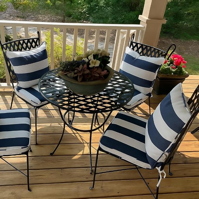 Outdoor Throw Pillow Covers 18x18 Inch, Set of 2, Cover Only! Waterproof Fade Resistant Decorative Cushion Sham Pillow Cases for Patio Furniture Chair Couch Sofa - Navy White Striped