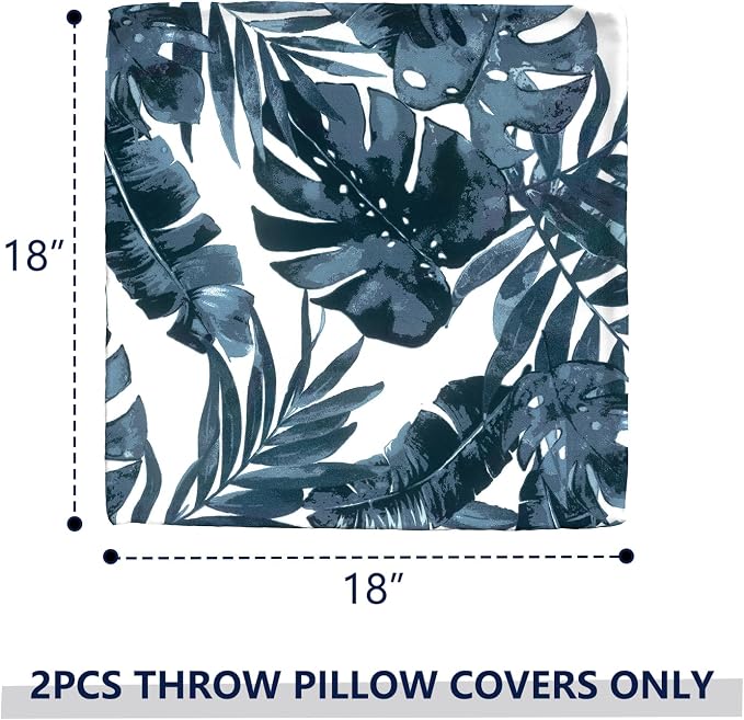 Outdoor Throw Pillow Covers 18”x18”, Decorative Pillow Covers for Patio Furniture, Modern Cushion Cases for Garden Couch Home Sofa Bed Office Chair, Pack of 2, Palm Blue