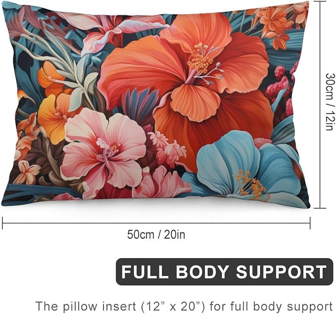 Cute Throw Pillows Tropical Flower Leaves Cushion Covers Watercolor Summer Hawaii Palm Tree Leaf and Tropical Flower Oblong Cushion Cover Pillow for Bed Couch Home Gift 12 "x20