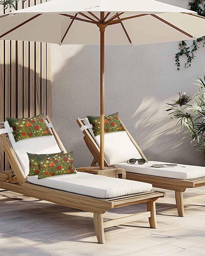 Pack of 2 Outdoor Lumbar Cushions with Inserts, Spring Flowers Oil Painting Texture Waterproof Fluffy Fade Body Pillows, Patio Furniture Pillow for Home Balcony Garden Decor 12x20IN