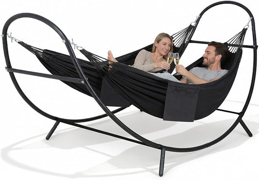 SUNCREAT Hammocks 2 Person Standing Patio Hammock, Portable Hammock with Stand Foldable, Patent Pending, Dark Gray
