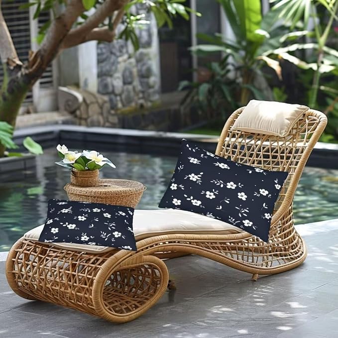 Outdoor Pillows Waterproof Set of 2 Outdoor Pillow Covers 16x24 Inch, Dark Throw Pillows Flower Pillow Covers, Summer Garden Decorative Pillows Outdoor Pillows for Patio Furniture Car Home Decor-hs156