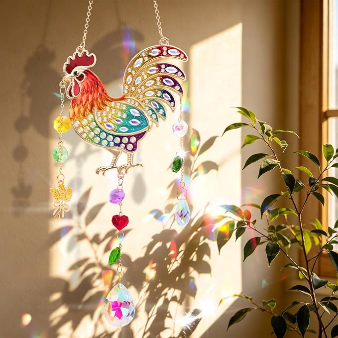 Chicken Gifts for Women, Hanging Crystal Suncatchers for Windows, Colorful Chicken Suncatcher Gifts for Mom Grandma Wife Rooster Lovers Christmas Birthday Mother's Day, Chicken Garden Home Decor