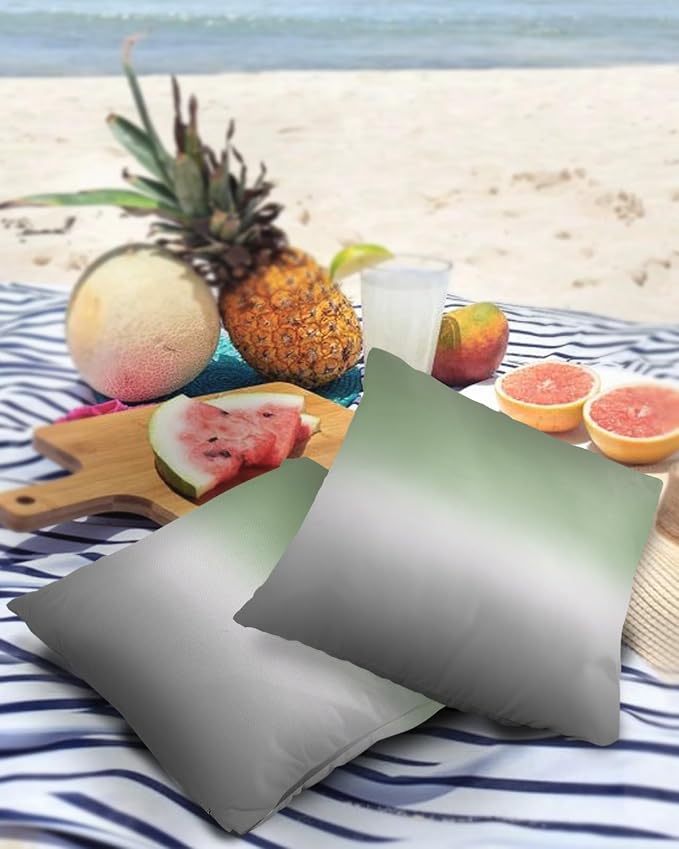 Outdoor Waterproof Throw Pillow Covers Set of 2 Sage Green Pillowcases 26x26 Inches Ombre Green Grey Patio Decorative Pillows Cushion Case Patio Pillows for Couch Bed Chair Garden