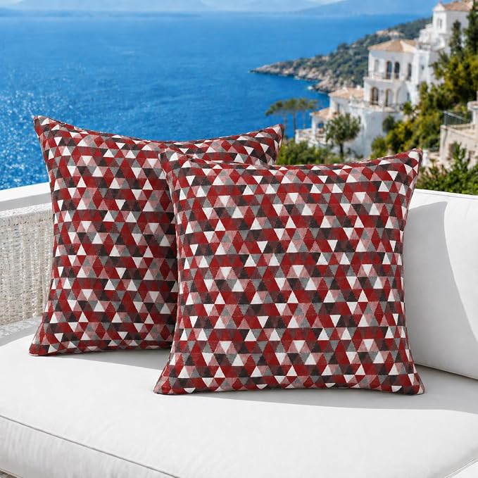 Outdoor Pillow Covers Waterproof Throw Pillow Covers, Set of 2 Jacquard Texture Water Resistant Fade Resistant Decorative Cushion Covers for Garden Patio Bench Couch Sofa, 18x18 Inch