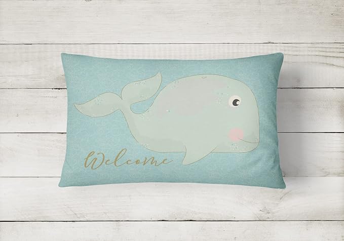 Caroline's Treasures BB8533PW1216 Whale Welcome Canvas Fabric Decorative Pillow Machine Washable, Indoor Outdoor Decorative Pillow for Couch, Bed or Patio, 12HX16W