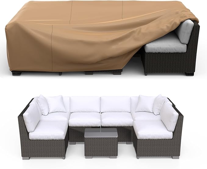 Patio Furniture Set Cover Waterproof, Heavy Duty Furniture Covers for Outdoor Sectional Sofa Set Wicker Rattan Table Chair Rectangular,138"L×86"W×28"H,Brown