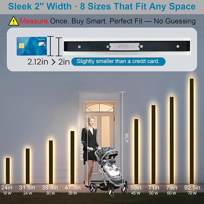 2 Pack 24" Modern Outdoor Wall Lights, 2700k-6500k Dimmable Long Wall Light | 3 Color Temperature Adjustment, IP65 Waterproof , Remote Control Adjustment, Smart Switch Compatible