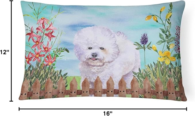 Caroline's Treasures CK1210PW1216 Bichon Frise Spring Canvas Fabric Decorative Pillow Machine Washable, Indoor Outdoor Decorative Pillow for Couch, Bed or Patio, 12HX16W