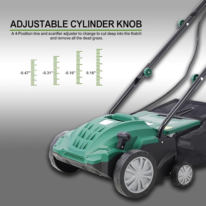 13 Inches Scarifier,2-in-1 Electric Dethatcher Scarifier with Removable Collection Bag,Lawn Scarifier with Adjustable System,Electric Lawn Dethatcher for Home Garden