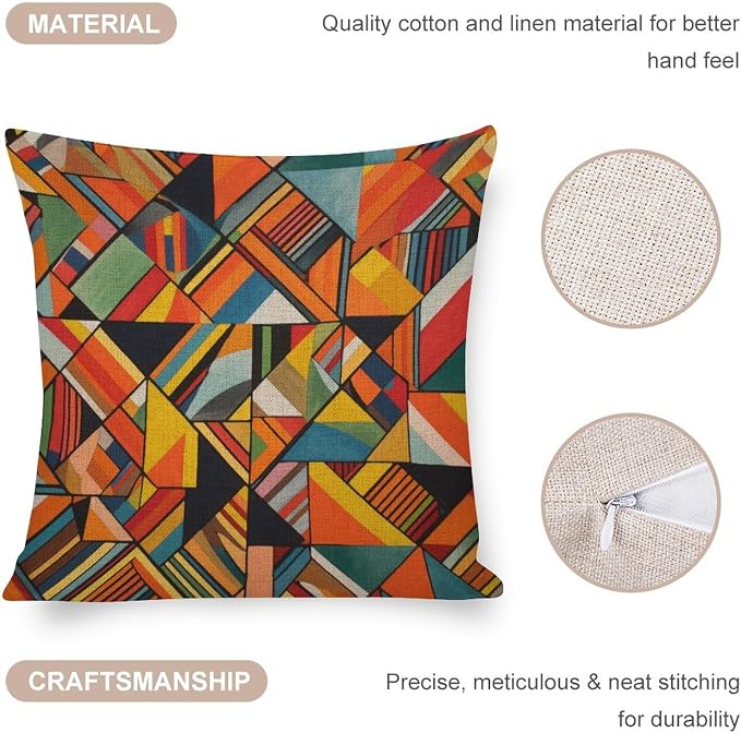 Pillow Protectors Colorful Fun Aesthetic Mid Century Modern Gomestry Pillowcases 16 In Summer Orange Rust Colorful Multicolor Throw Pillow Covers Decorative Floral Linen Pillow Cover Home Decor