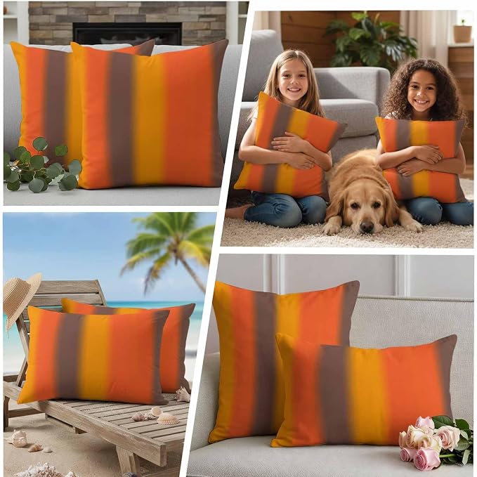 Color Striped Gradient Outdoor Pillow Covers Set of 2 Modern Orange Yellow Brown Minimalist Waterproof Throw Pillow Cover Decorative Cushion Cases for Patio Porch Garden 24X24 Inch