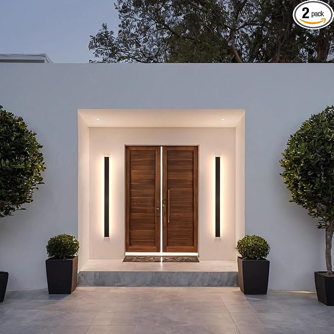 AioTio Long Modern LED Wall Lights,2 Pack 47inch Dimmable Linear Outdoor Wall Sconce,Black Waterproof IP65 Outdoor House Lights Wall Mount,Garage Lighting fixtures for House,Porch