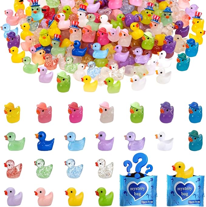 Mini Glow In The Dark Animal Resin Models, Resin Animals Mystery Bags, Individually Wrapped Blind Bags Tiny Animal Figurines, Collectible Mini Animals For Fairy Garden, DIY Crafts (50, Z-Ducks)