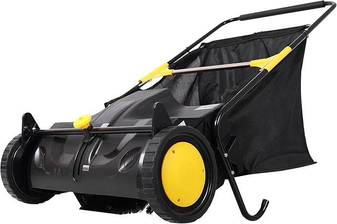 Hand Push Lawn Sweeper, 26 Inch, 7 cu. ft Hopper Bag, Leaf & Grass Collector with Adjustable Brush Height (21 inch)