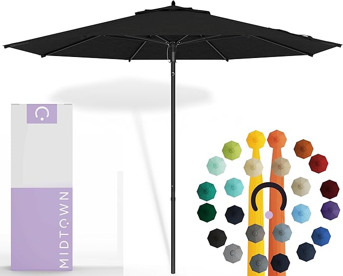Midtown Umbrellas 10 Ft Patio Umbrellas with Push & Pop Mechanism, Fiberglass Ribs & Sunbrella Fabric – Outdoor Umbrella for Deck, Pool, Cafés and Hotels – Spectrum Carbon Canopy, Black Pole