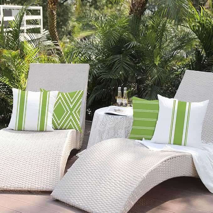 DFXSZ Outdoor Green Waterproof Geometry Pillow Covers 18x18 Set of 4 | Spring Summer Waterproof Modern Throw Pillowcases（No Inserts） Outdoor Decor for Patio Funiture Garden Polyester Covers