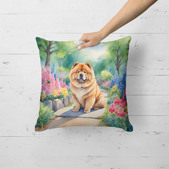 Caroline's Treasures Chow Chow Spring Path Throw Pillow Machine Washable, Indoor Outdoor Decorative Pillow for Couch, Bed or Patio, 18Hx18W