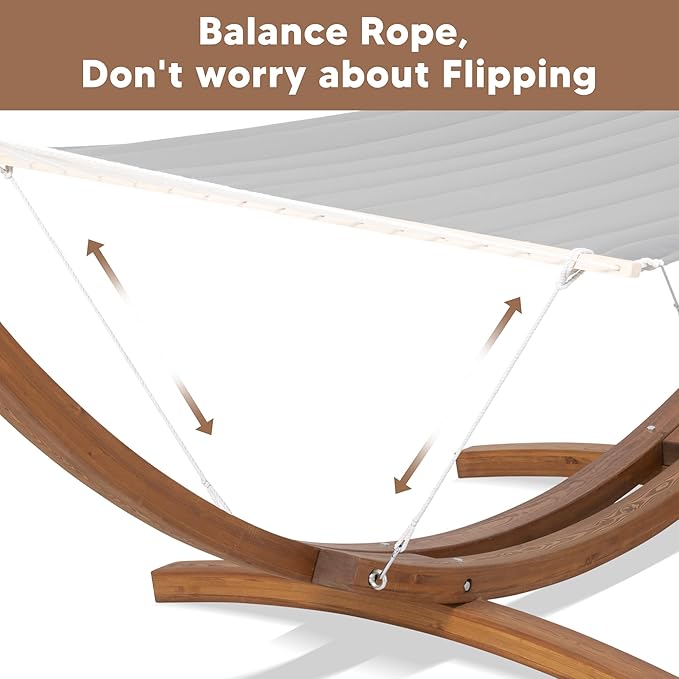 SUNCREAT Hammocks Double Hammock with Wooden Stand, Hammock Cover, Outdoor Hammocks for Outside, 475 lbs Capacity, Dark Gray
